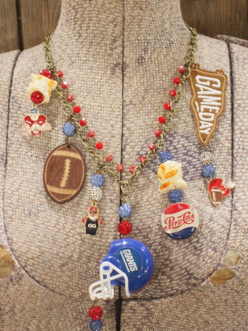 BOHO GAMEDAY New York Giants CHARM’D FOOTBALL NECKLACE